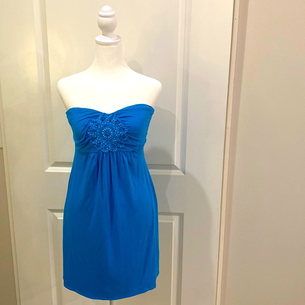 Strapless Aqua Marine color Summer Dress